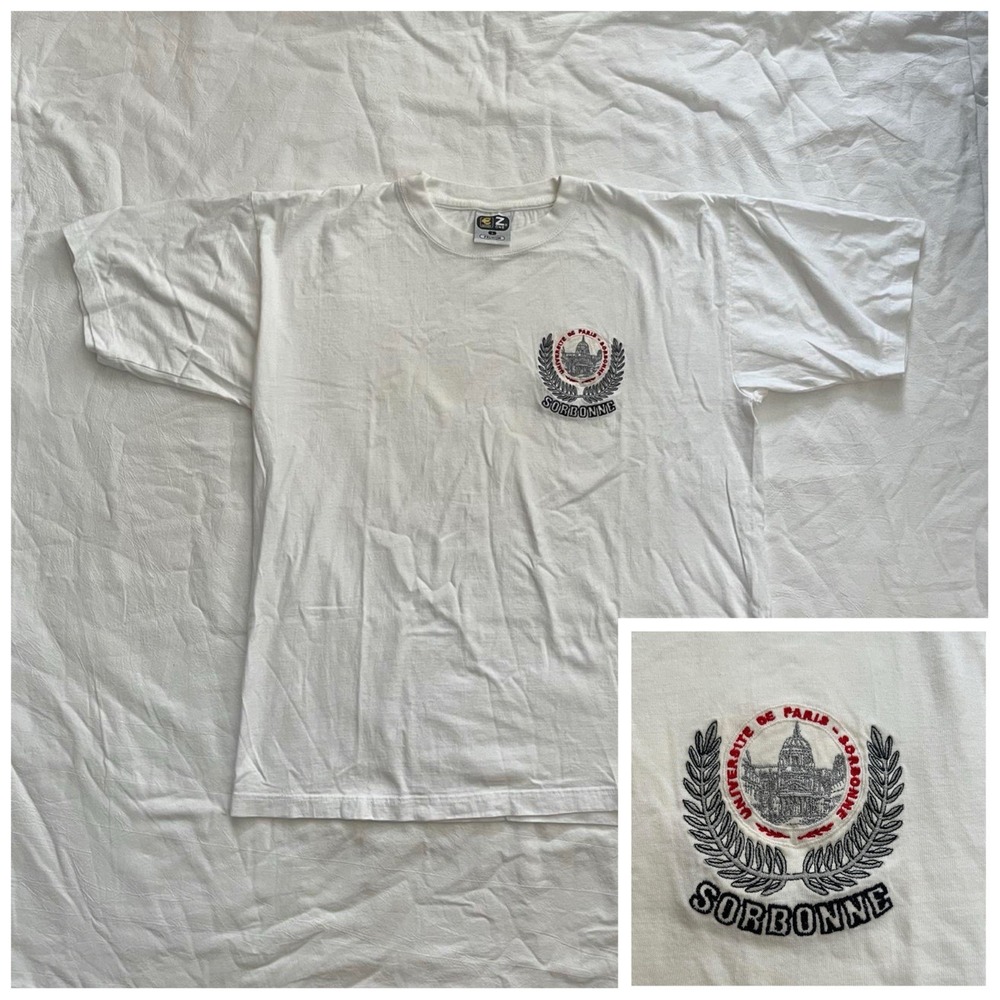 Vintage Sorbonne T Shirt Embroidery Men's L 100% Cotton University Paris 🇫🇷